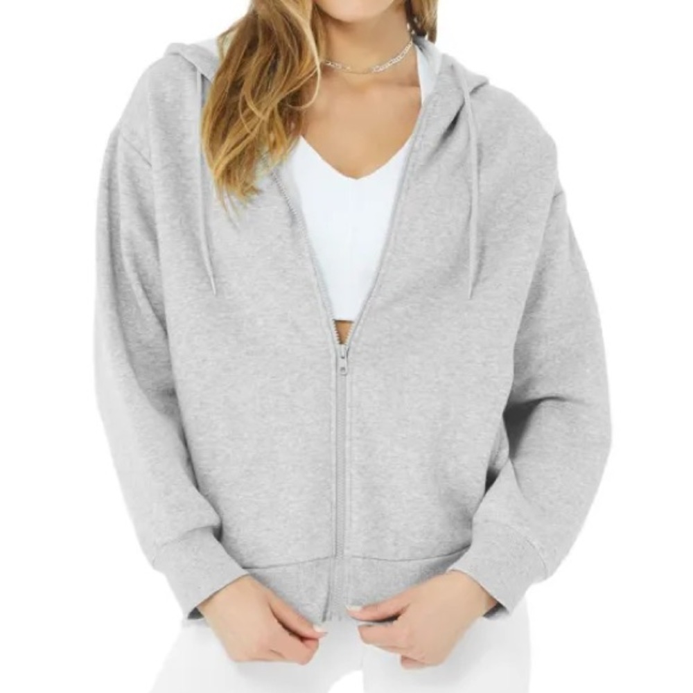 alo gray hype full zip hoodie sz small